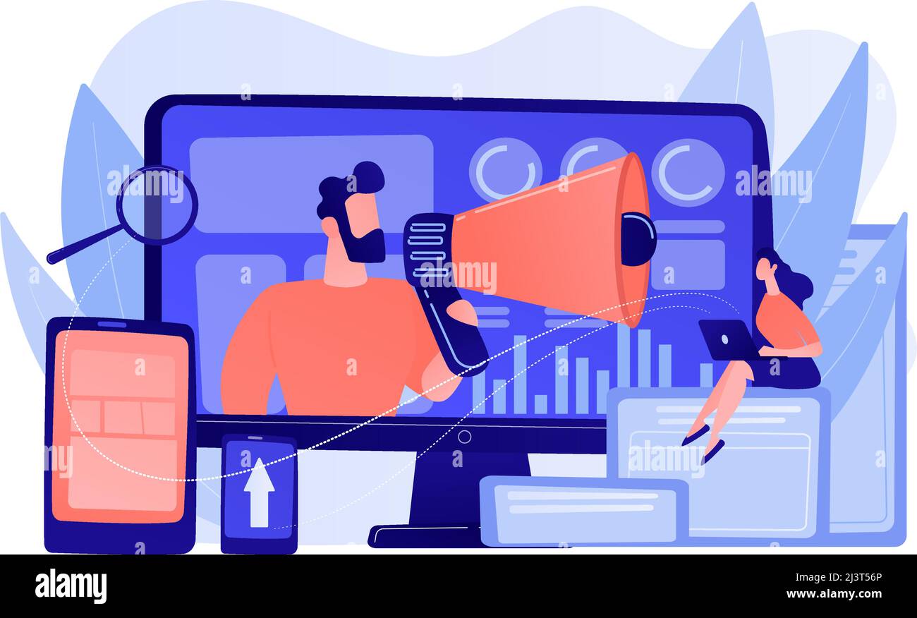 Marketing strategists and content specialist with megaphone and digital