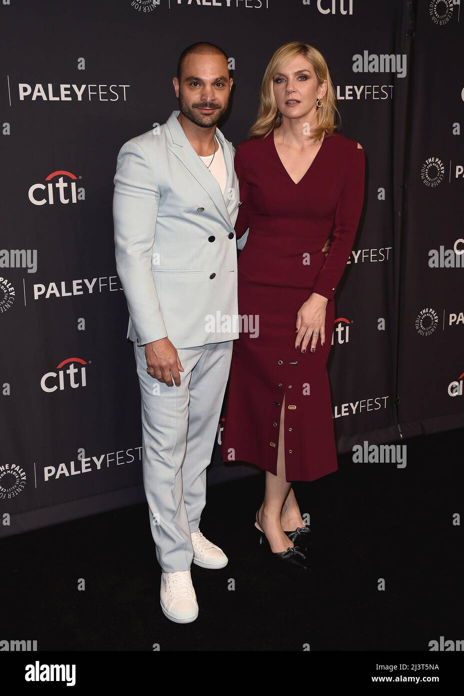 Michael Mando and Rhea Seehorn walking on the red carpet at PaleyFest