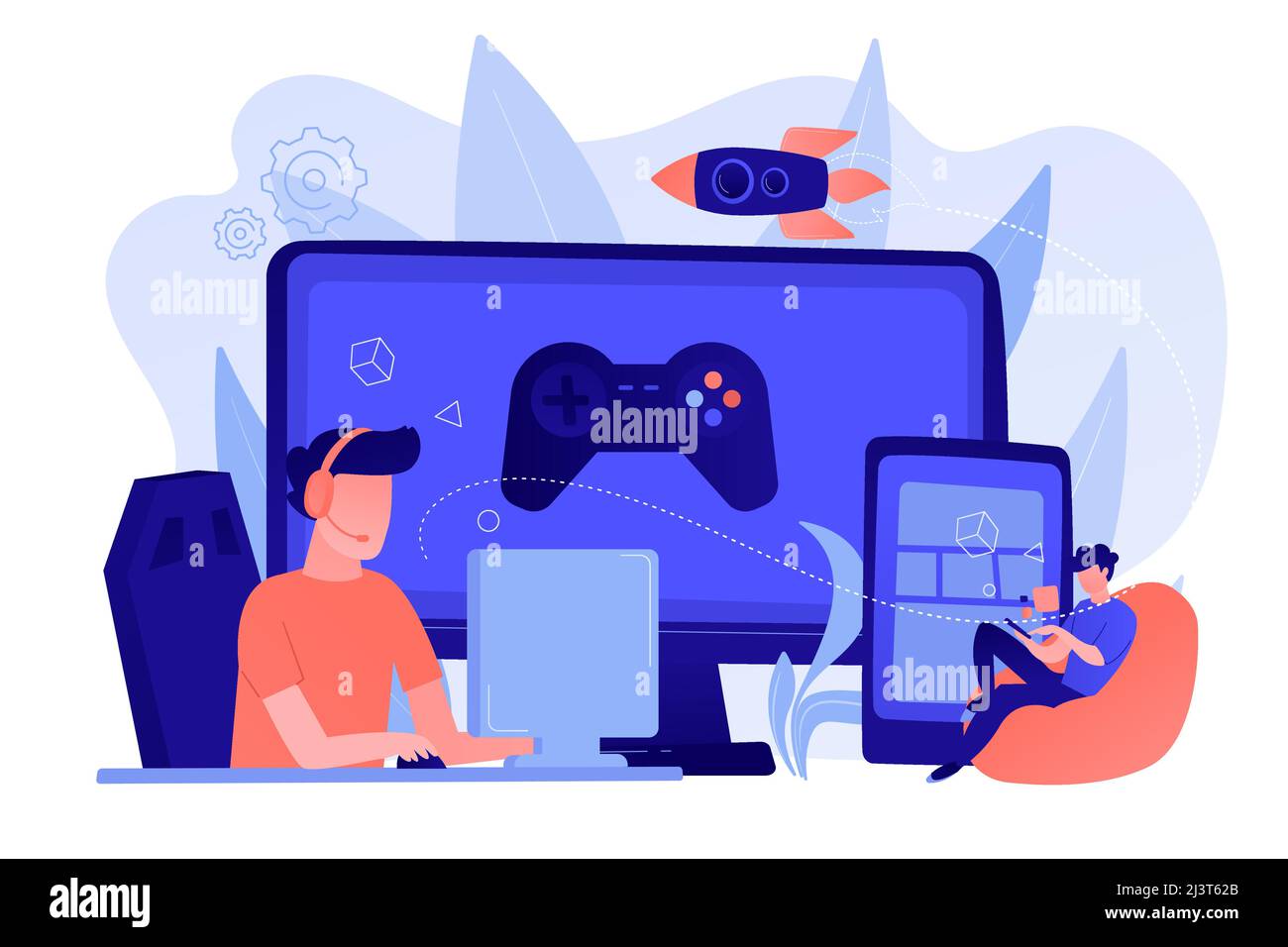 Gamers play video game on different hardware platforms. Crossplatform