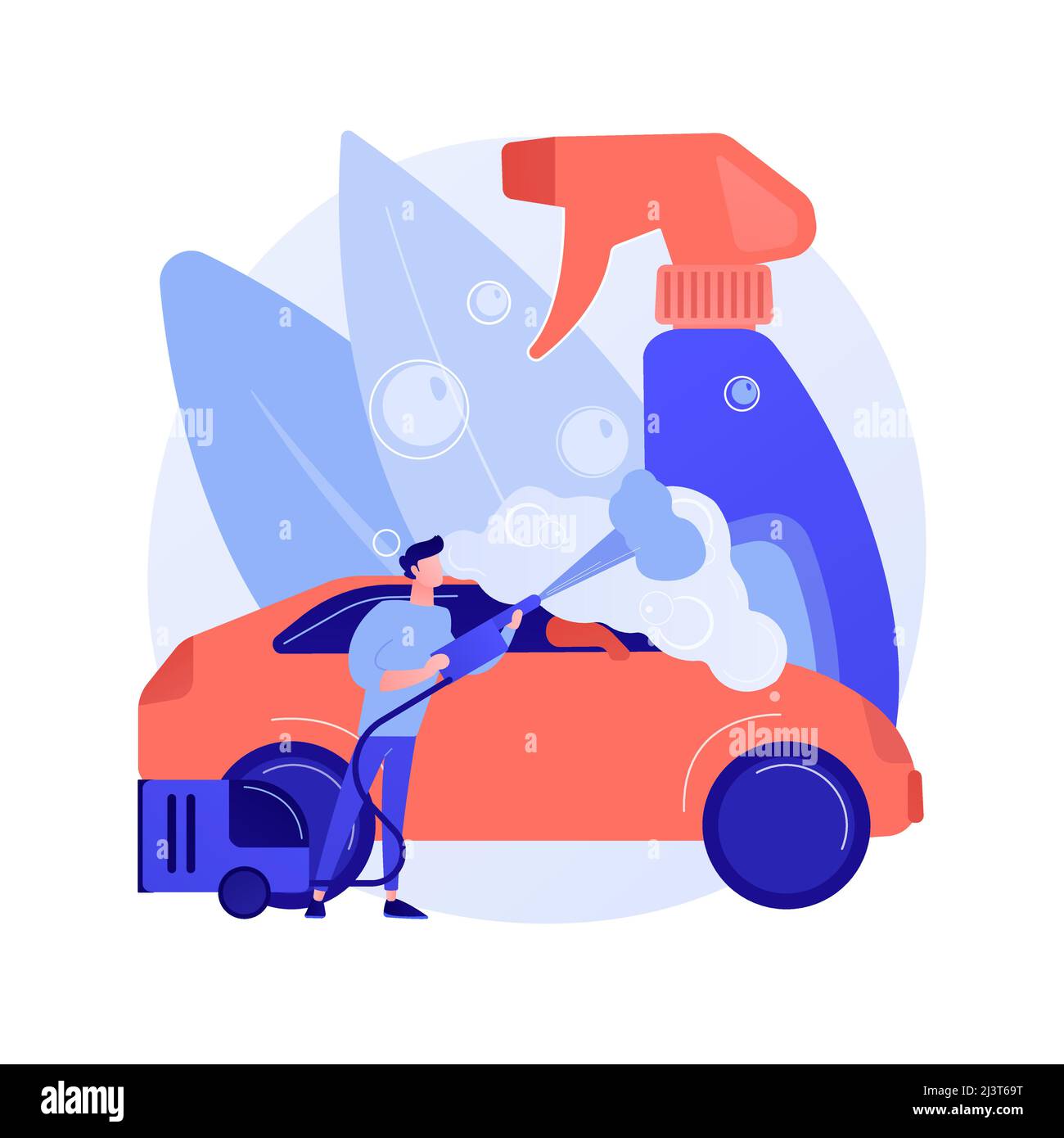 Car wash service abstract concept vector illustration. Automatic wash, vehicle cleaning market, self-serve station, 24 hours full service company, han Stock Vector