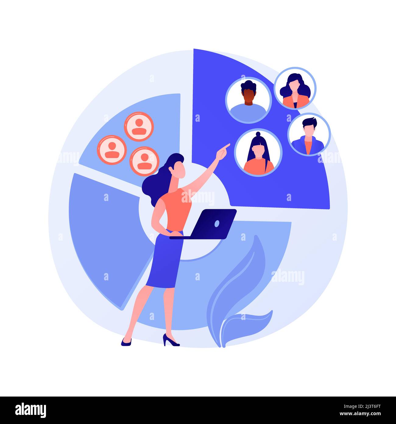 Audience segmentation abstract concept vector illustration. Customer segmentation, digital marketing tool, target audience collection, targeted messag Stock Vector