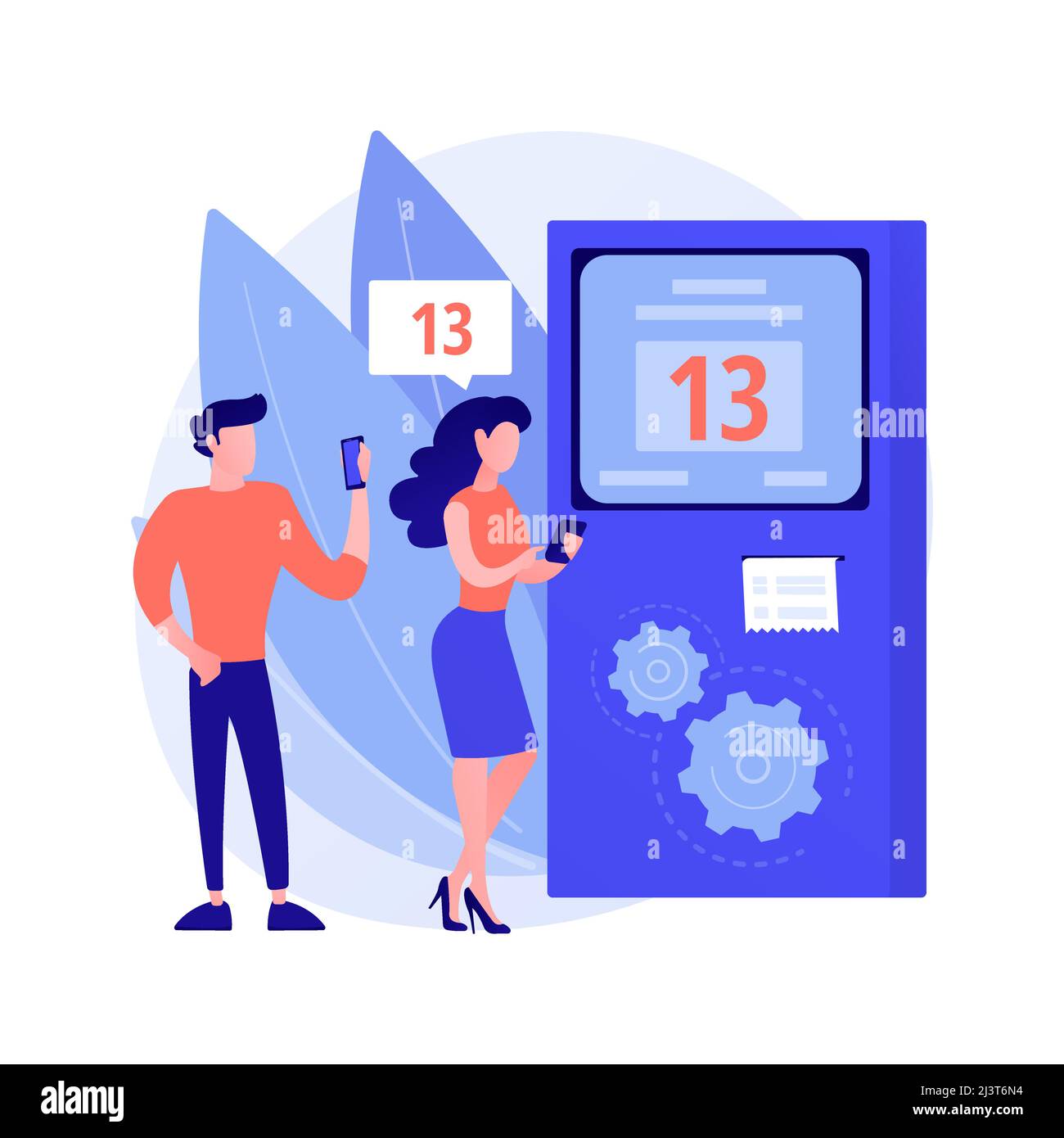 Electronic queuing system abstract concept vector illustration. Queue management software, queuing electronic system, ticket generator, line call solu Stock Vector