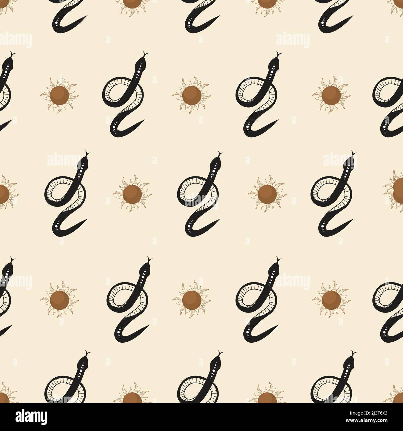 Seamless pattern with boho magic snake and sun. Mystical symbol in a ...