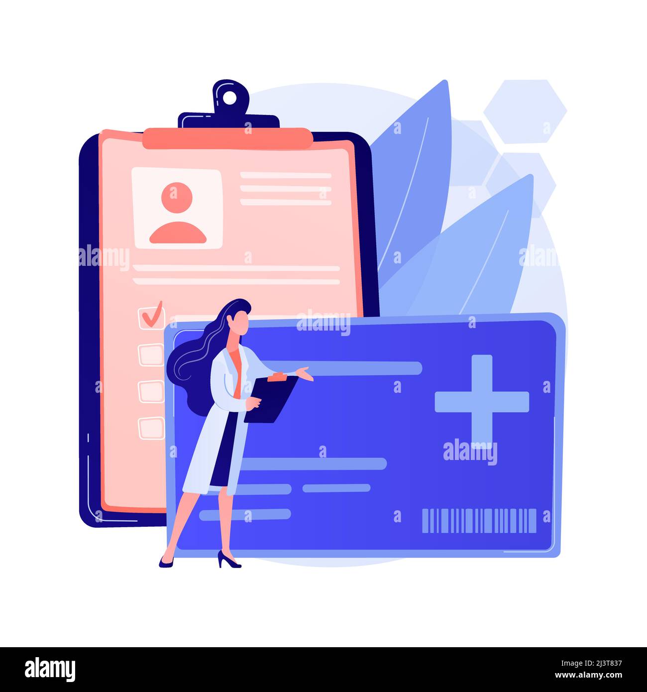 Healthcare smart card abstract concept vector illustration. Manage patient identity, practitioners and pharmacists secure, access to the medical recor Stock Vector