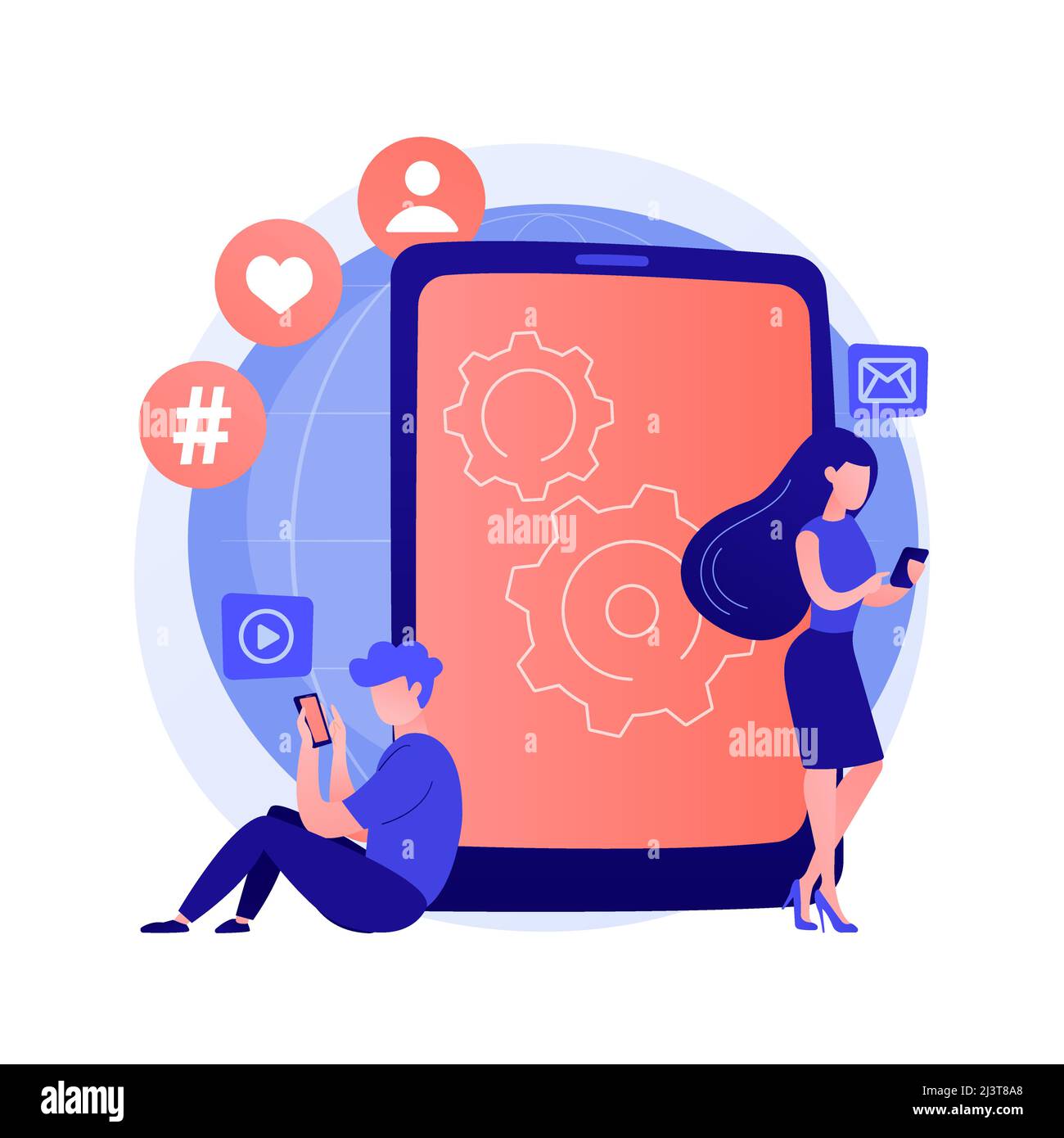 Smartphone addiction abstract concept vector illustration. Digital