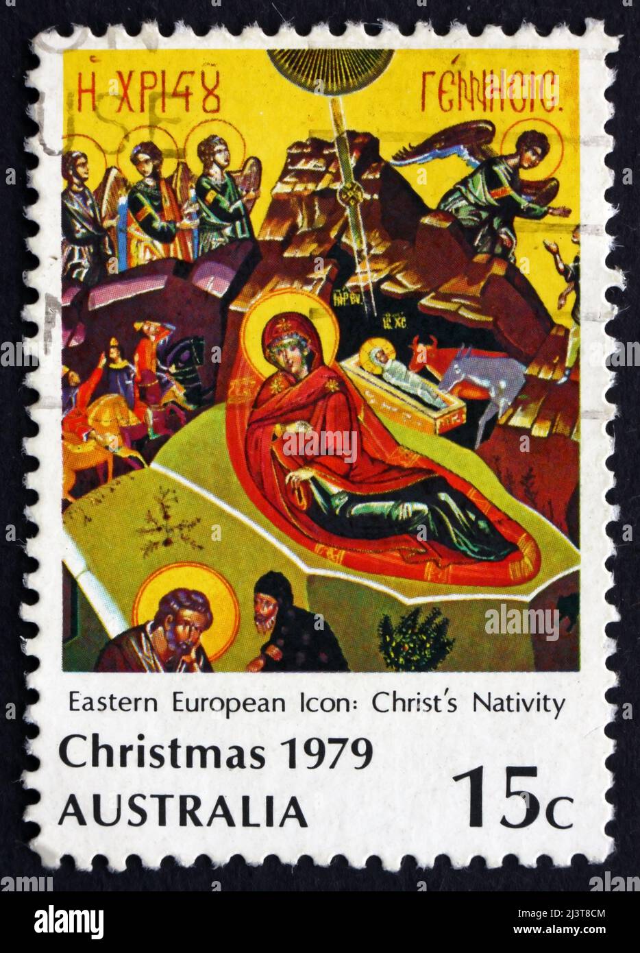 AUSTRALIA - CIRCA 1979: a stamp printed in the Australia shows Eastern European Icon, Nativity, Christmas, circa 1979 Stock Photo