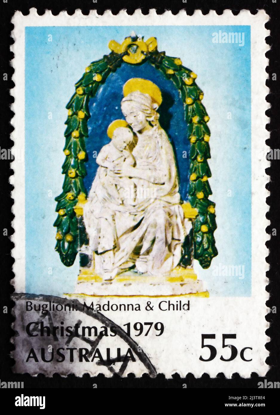 AUSTRALIA - CIRCA 1979: a stamp printed in the Australia shows Madonna and Child, by Buglioni, Christmas, circa 1979 Stock Photo
