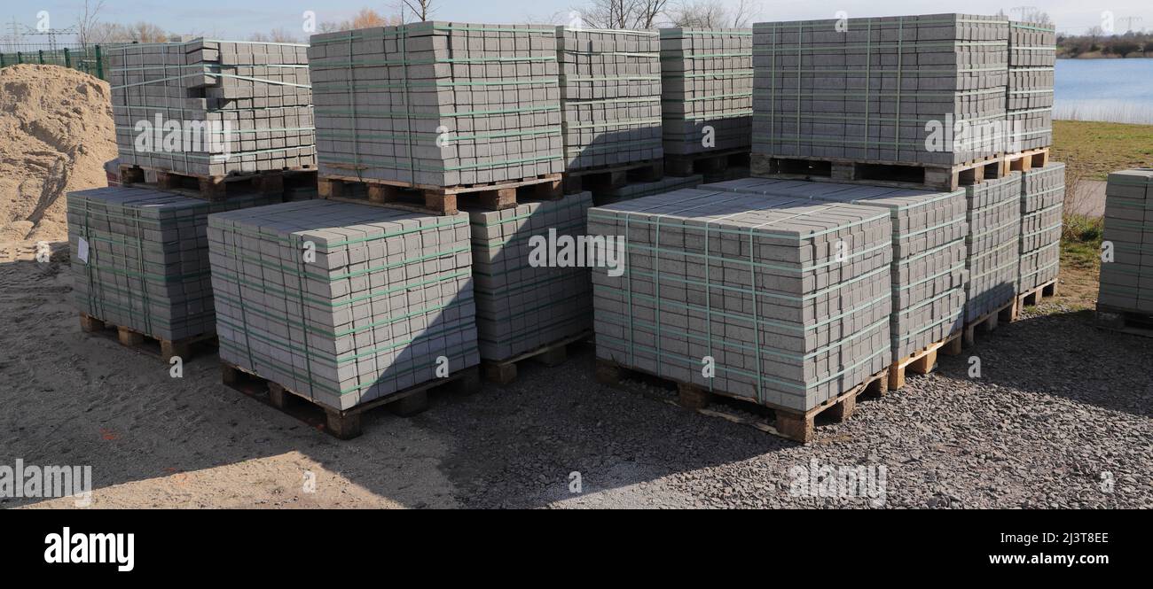Pallets with stones in a hardware store Stock Photo