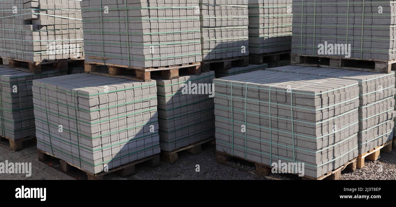 Pallets with stones in a hardware store Stock Photo