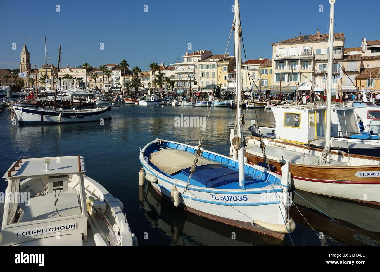 Overview of port de Sanary and its Mediterranean boats Stock Photo Alamy