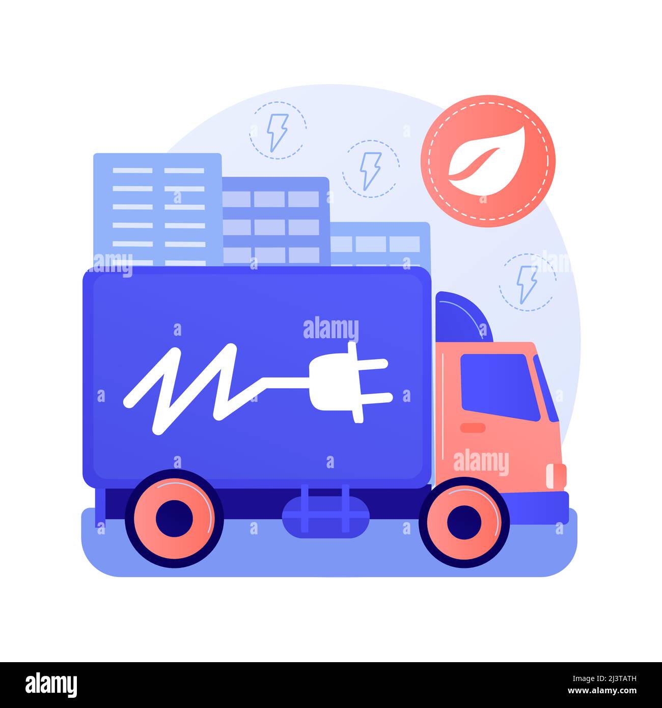 Electric trucks abstract concept vector illustration. Eco-friendly logistics, modern transportation, electric engine, battery powered truck, sustainab Stock Vector