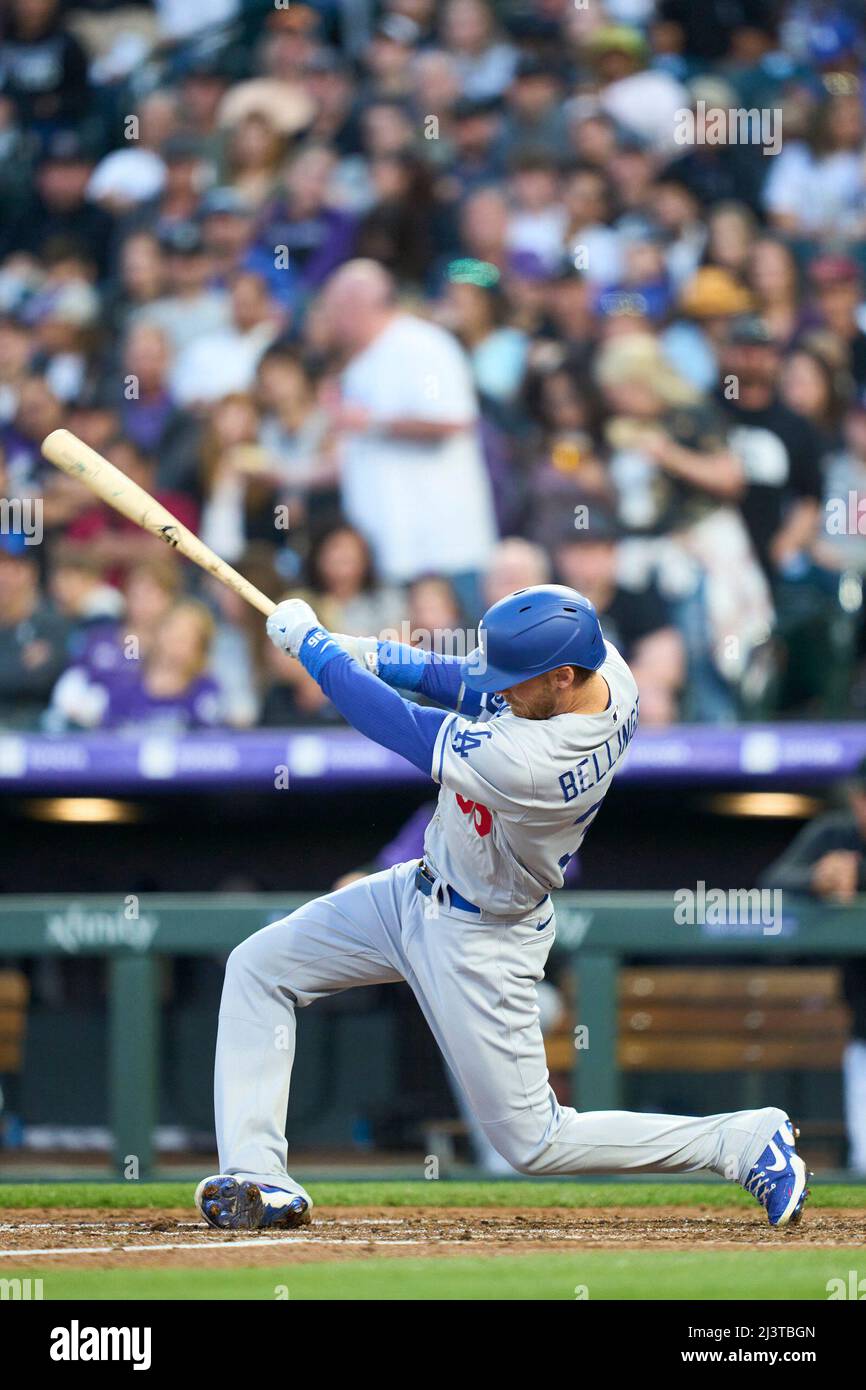 Denver CO, USA. 9th Apr, 2022. Los Angeles center fielder Cody Bellinger  (35) in action during the game with Los Angels Dodgers and Colorado Rockies  held at Coors Field in Denver Co.