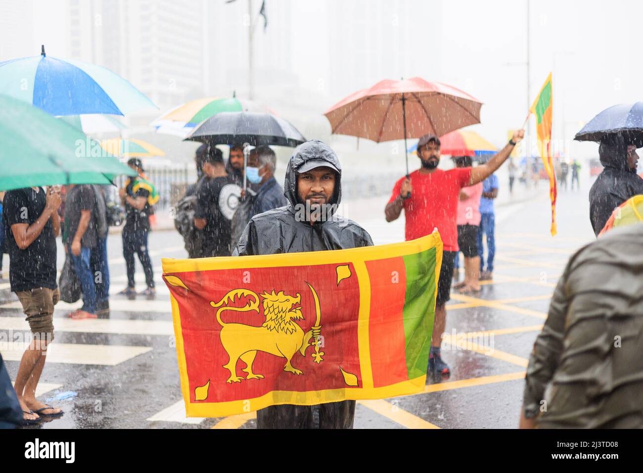 Sri Lanka economic and politic crisis. Riot police and police officers. Sri Lanka’s President Gotabaya Rajapaksa faces biggest street protest. Stock Photo