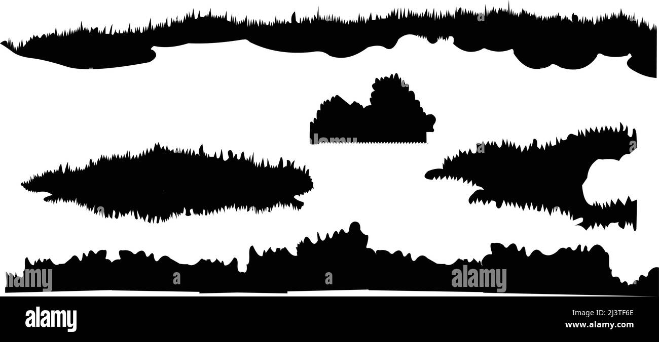 Set of horizontal silhouettes with grass vector illustration. Stock Vector