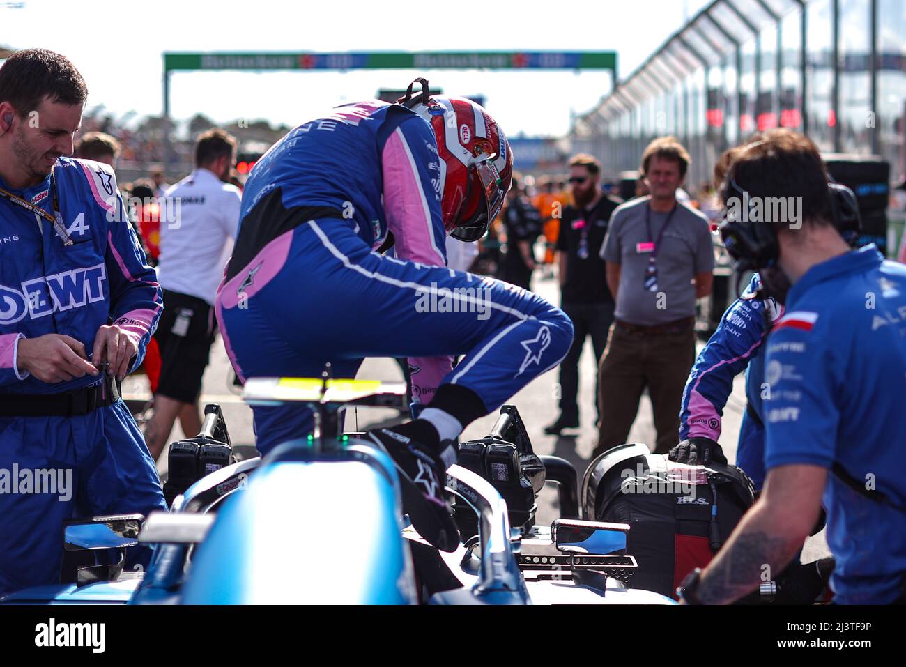 Esteban Ocon (FRA) Alpine F1 Team A522 on the grid. 10.04.2022. Formula