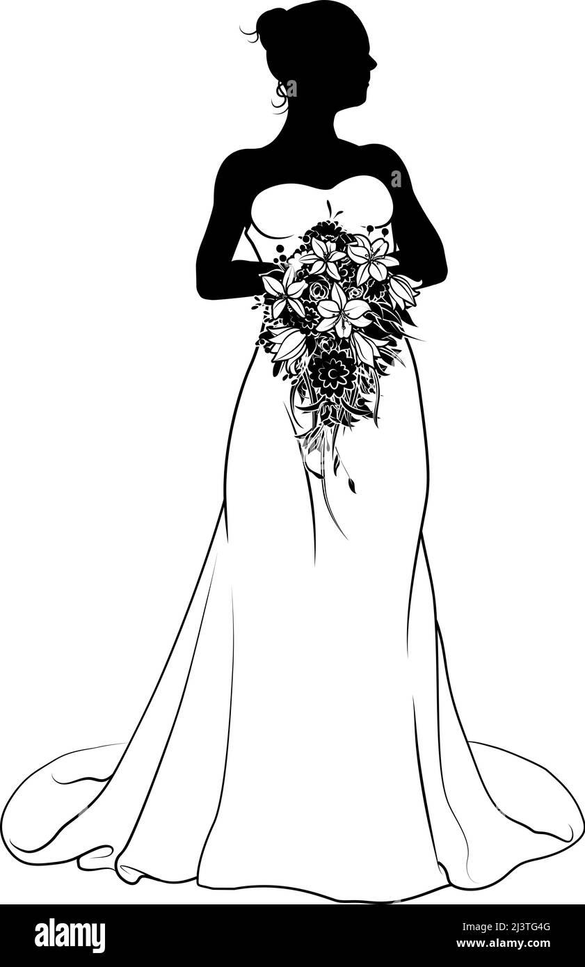 Bride Bridal Wedding Dress Silhouette Woman Design Stock Vector Image ...
