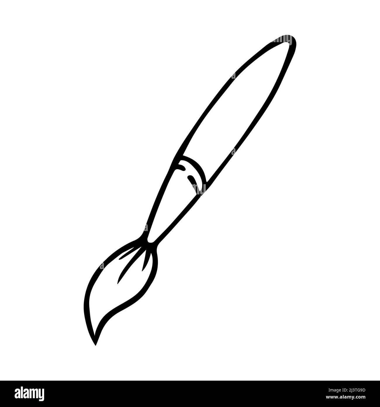 Vector illustration of paintbrush in doodle style. Symbol of art-studio isolated on white background. Hand drawn sign of artistic brush Stock Vector