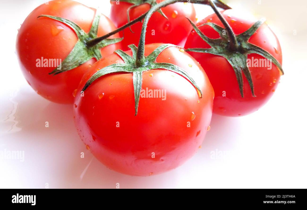 A fresh tomato highlighted on a white background. Fresh vegetable isolated on a white background. Stock Photo
