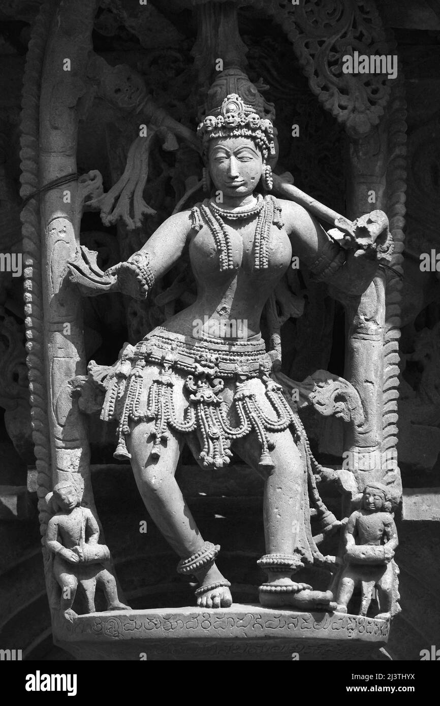 Stone Sculpture of Beautiful Female (Madanikas) with selective focus