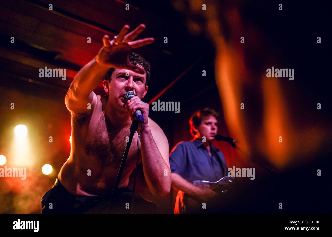 Copenhagen, Denmark. 08th, April 2022. The English post-punk band Shame performs a live concert at VEGA in Copenhagen. Here vocalist Charlie Steen is seen live on stage. (Photo credit: Gonzales Photo - Joe Miller). Stock Photo