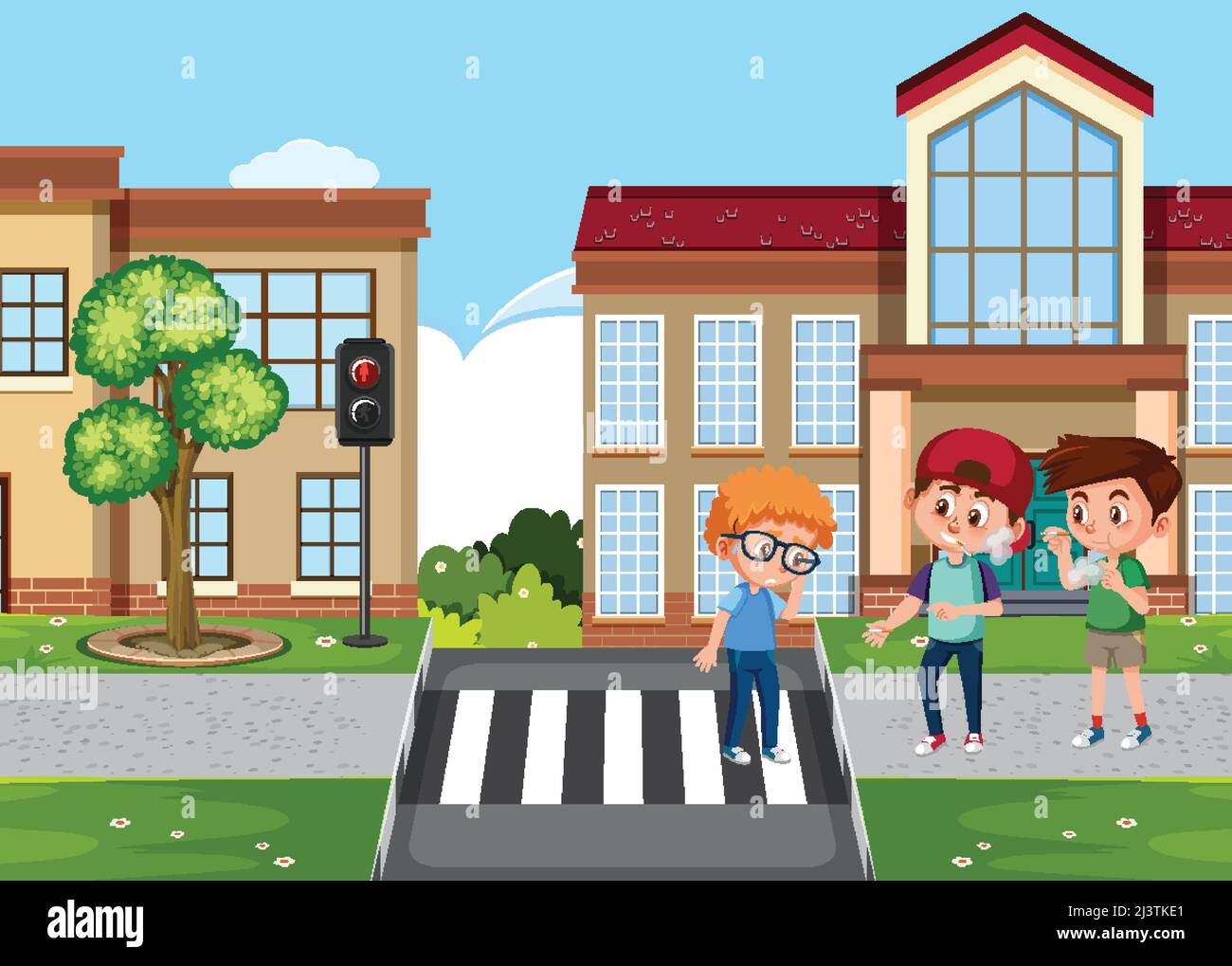 Outdoor street scene with cartoon character illustration Stock Vector ...