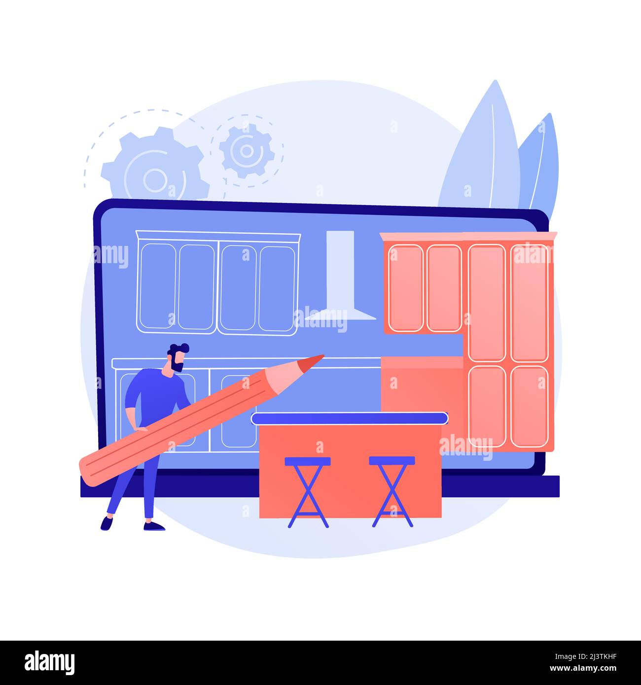 Custom made kitchens abstract concept vector illustration. Bespoke kitchen furniture design and