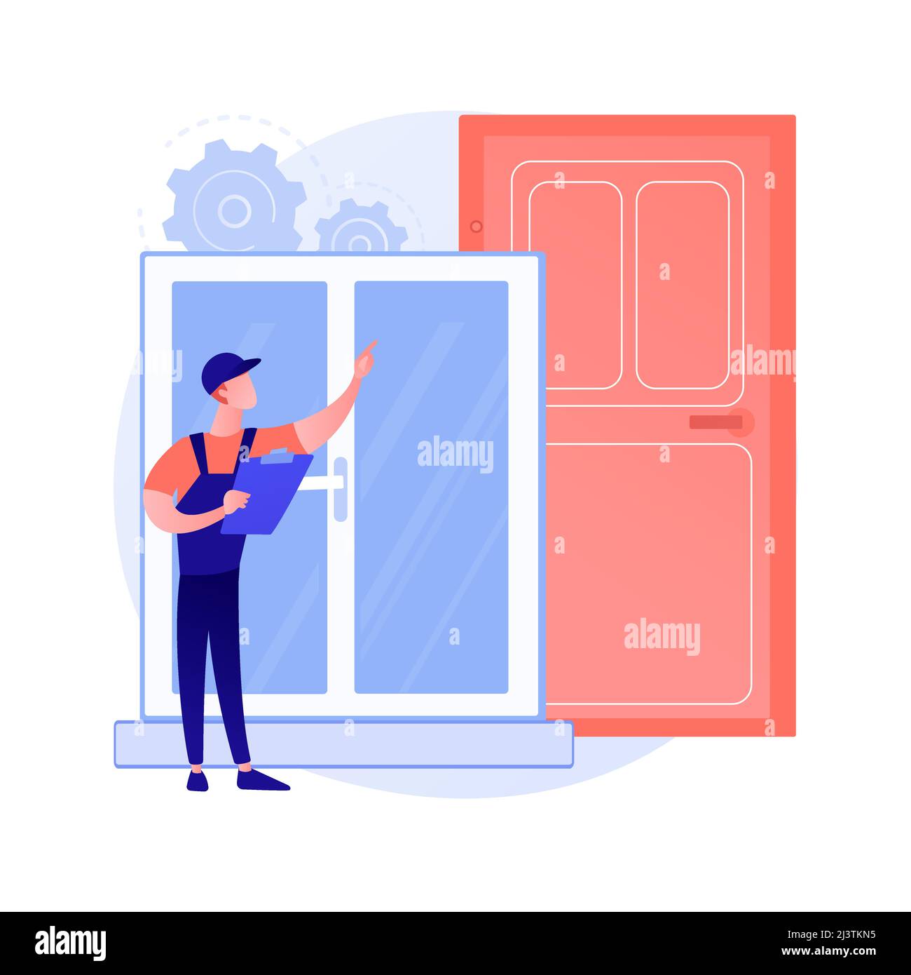 Windows and doors services abstract concept vector illustration. Replacement and installation, window and door maintenance and repair contractor, brok Stock Vector