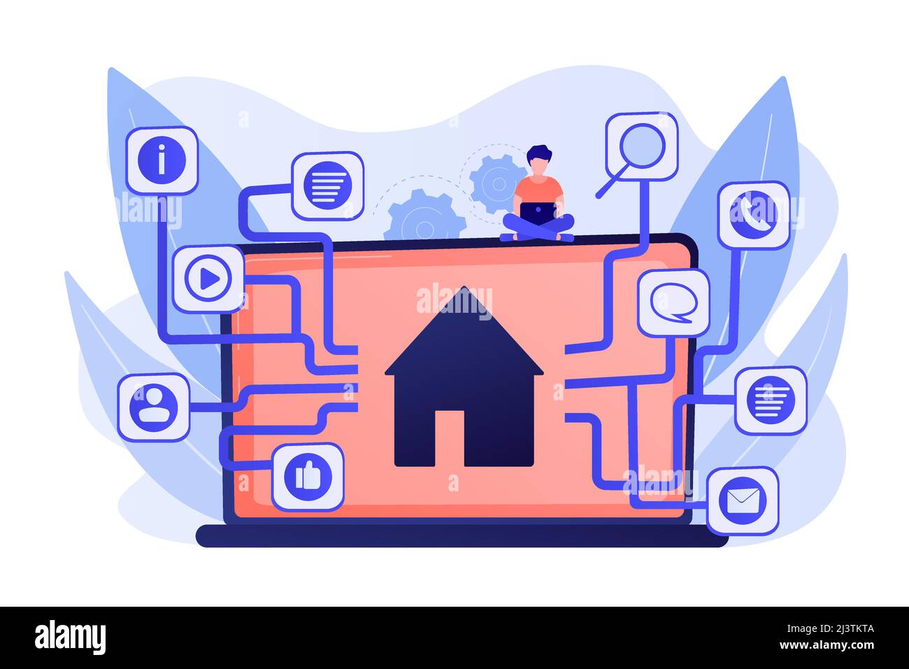 Development service, smart house, IOT technology, network programming. Sitemap creation, website content model, site navigation map concept. Pink cora Stock Vector