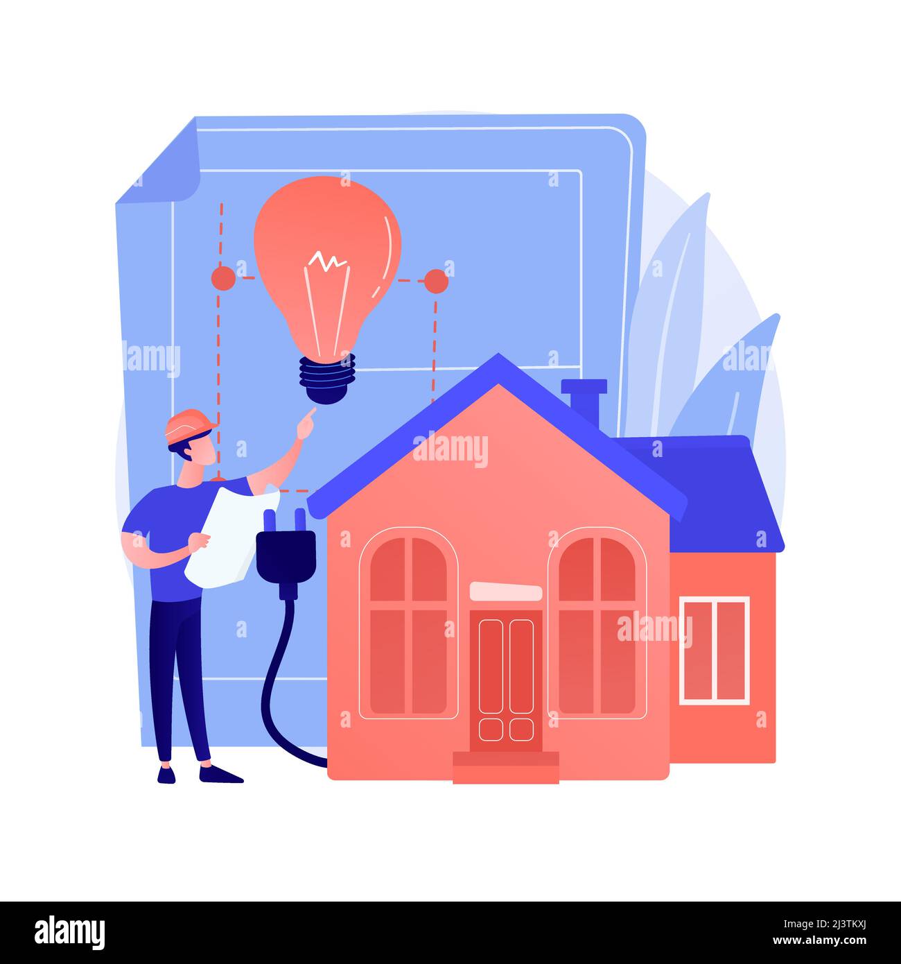 Residential electrical construction abstract concept vector illustration. Pre-construction planning, licensed contractor, lighting and appliance needs Stock Vector