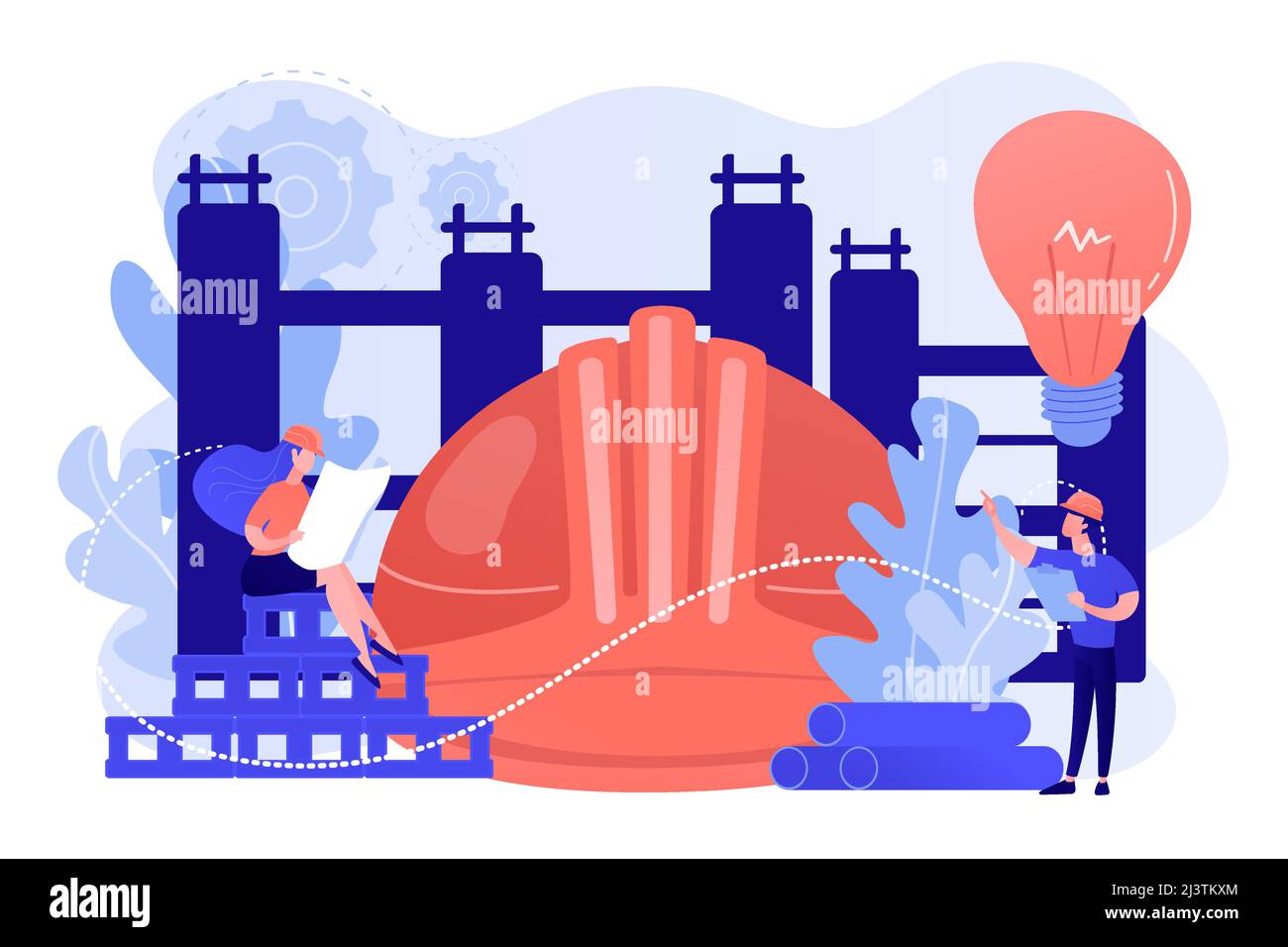 Building engineers using smart materials. Innovative construction materials, construction technology innovation, hi-tech bulding resources concept. Pi Stock Vector