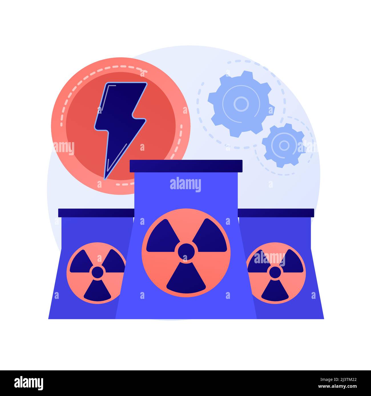 Nuclear power plant, atomic reactors, energy production. Atom fission, atomics process. Nuclear electrical charge generation metaphor. Vector isolated Stock Vector