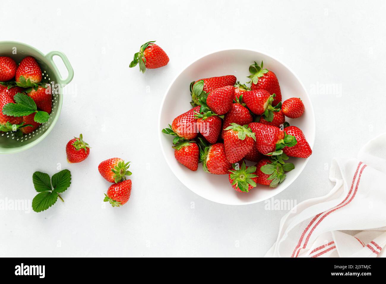 Strawberry on white background, top view, flat lay Stock Photo