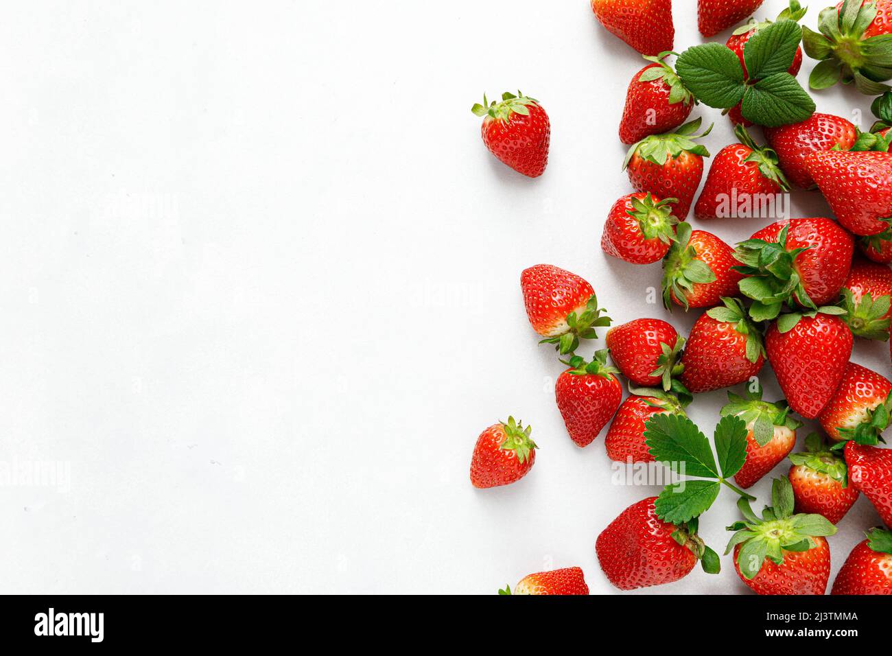 Strawberry on white background, top view, flat lay Stock Photo