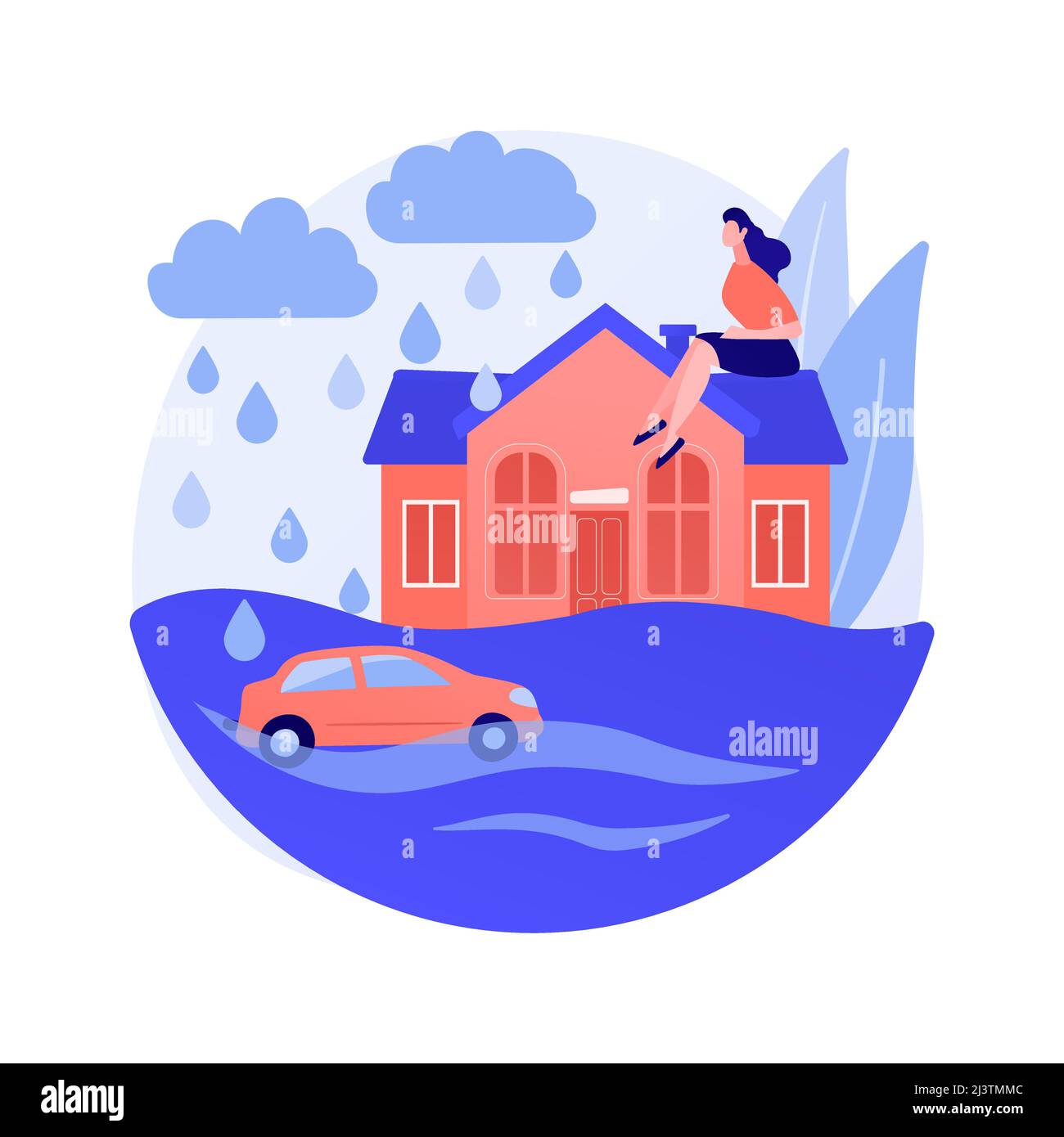 Flood abstract concept vector illustration. Natural disaster, water flow, heavy rainfall, tropical cyclone and tsunami, overflowing lake, water contam Stock Vector