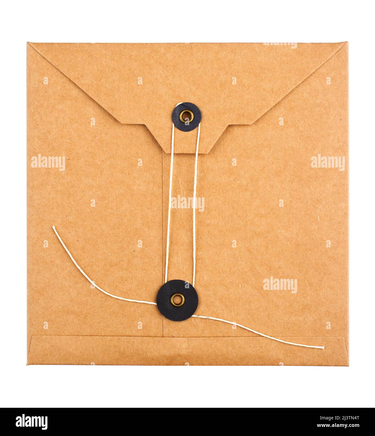 top view closeup of closed square vintage craft paper envelope with ...