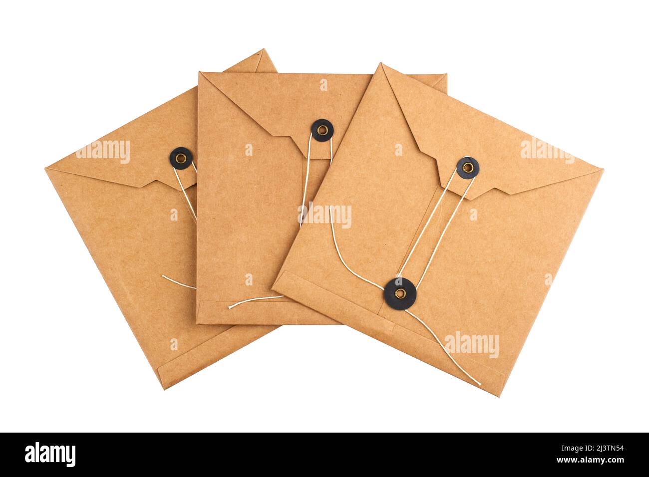 top view closeup three of closed square vintage craft paper envelopes ...