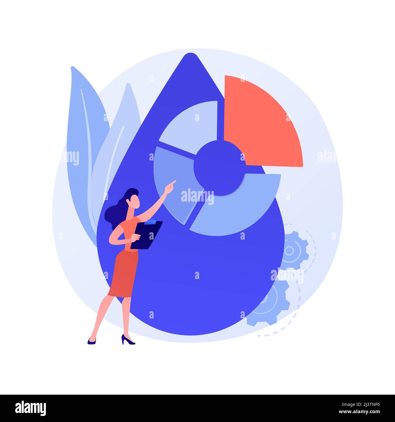 Aqua consumption idea. Potential risk calculation. Non renewable resource, water scarcity, water footprint. Ecology specialist doing research. Vector Stock Vector