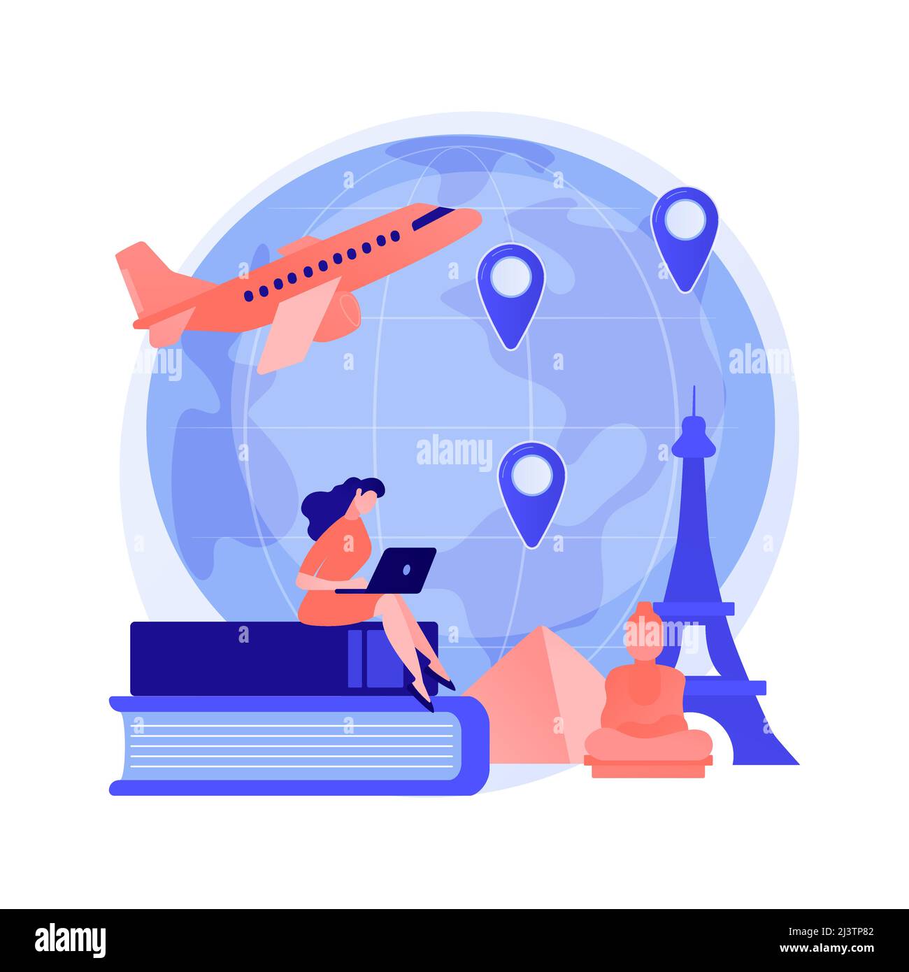 Man on holiday adventure. International tourism, worldwide sightseeing tour, student exchange program. Tourist with backpack traveling abroad. Vector Stock Vector