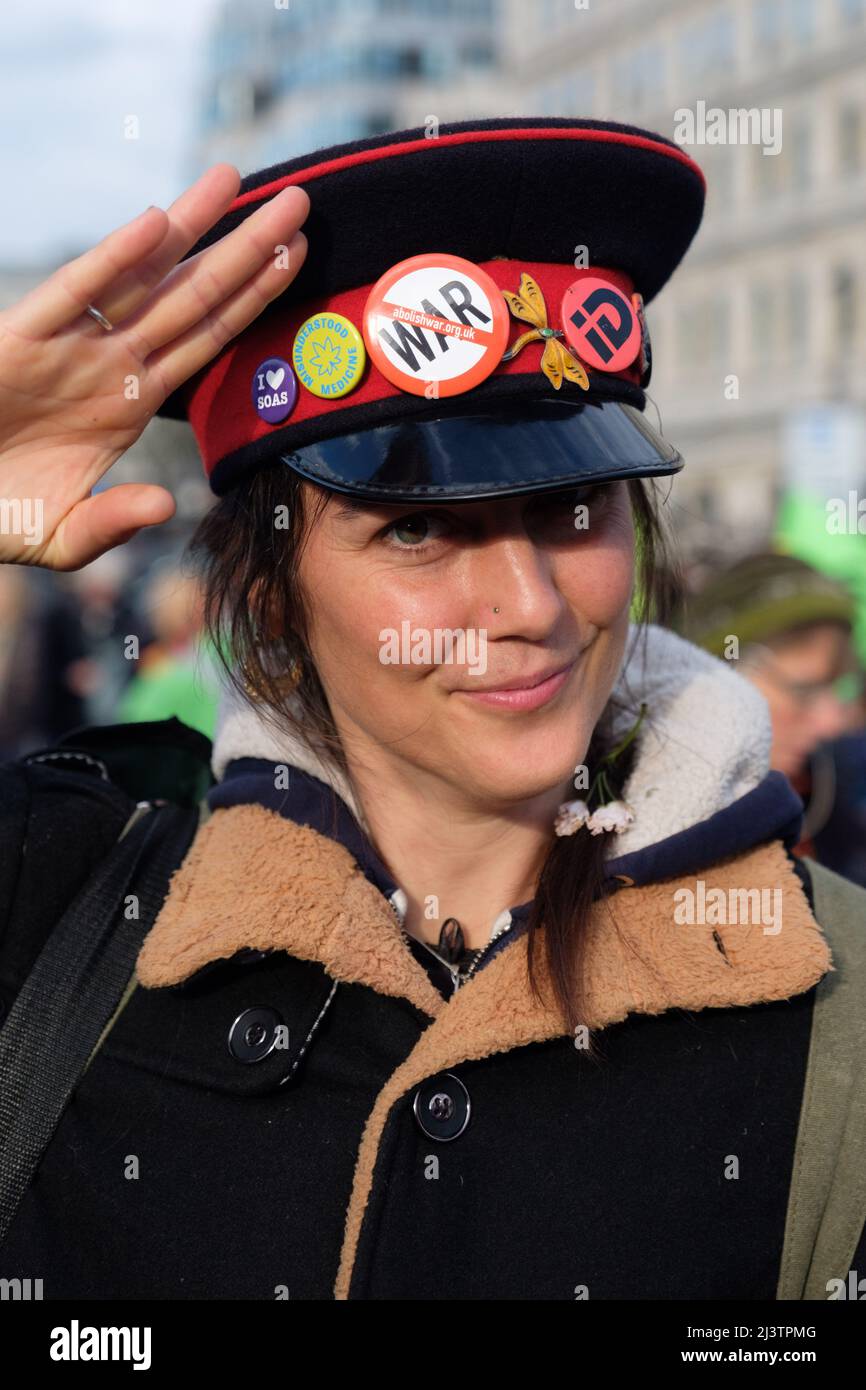 London, UK. 9th Apr, 2022. Extinction Rebellion (XR) activists gathered in Hyde Park and marched through Oxford Street making a stop in Oxford Circus, St James Square where BP is headquartered and finally to Trafalgar Square where traffic was blocked. Today was part of a week long wave of protests and civil disobedience actions to demand an immediate stop to all new fossil fuel infrastructure by the British government amid the climate crisis and ecological emergency. Stock Photo