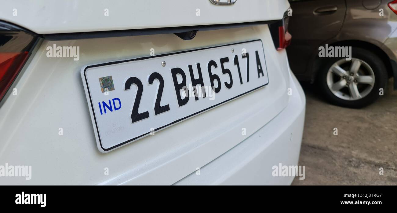 Mumbai, India, April 08 2022: The Bharat series number plates introduced by the India Ministry of Road Transport and Highways to make the mobility of Stock Photo