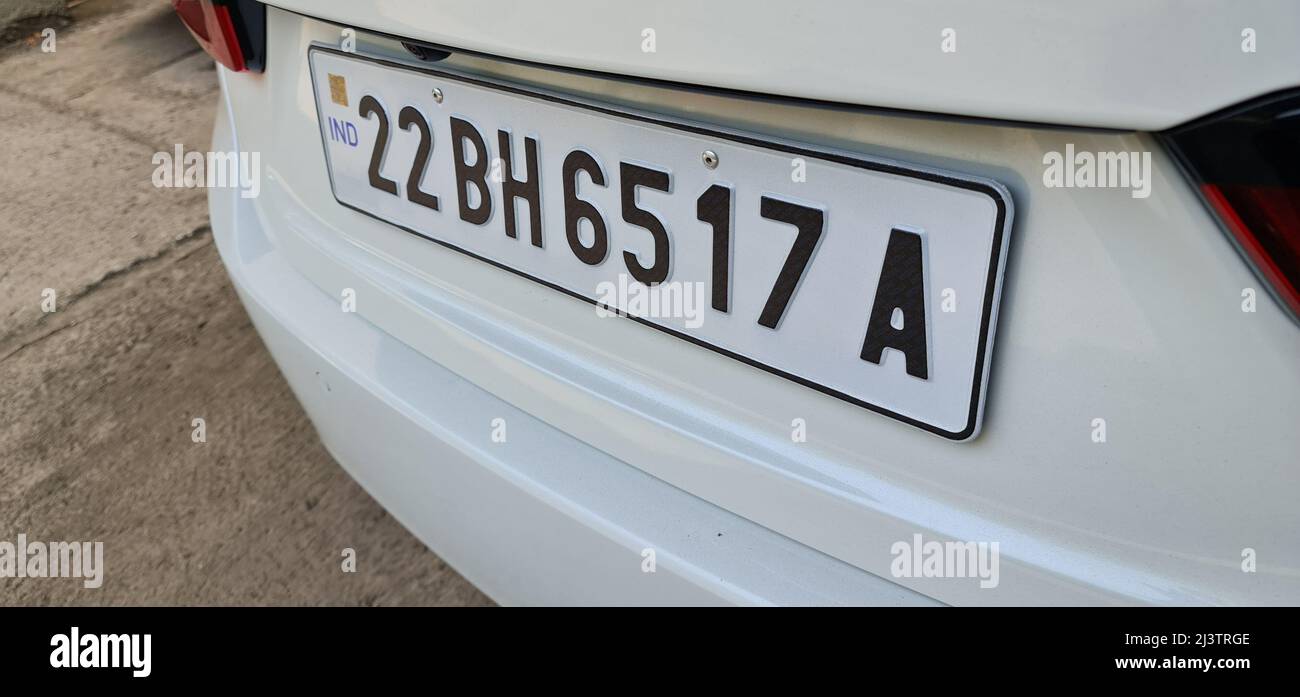 Mumbai, India, April 08 2022: The Bharat series number plates introduced by the India Ministry of Road Transport and Highways to make the mobility of Stock Photo