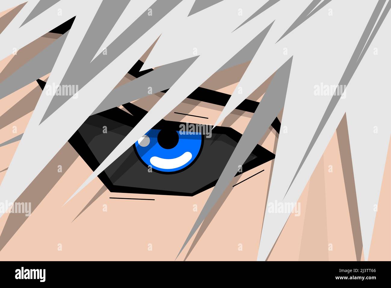 Anime pretty boy face with blue eye and grey hair. Manga hero art background concept. Vector cartoon look eps illustration Stock Vector