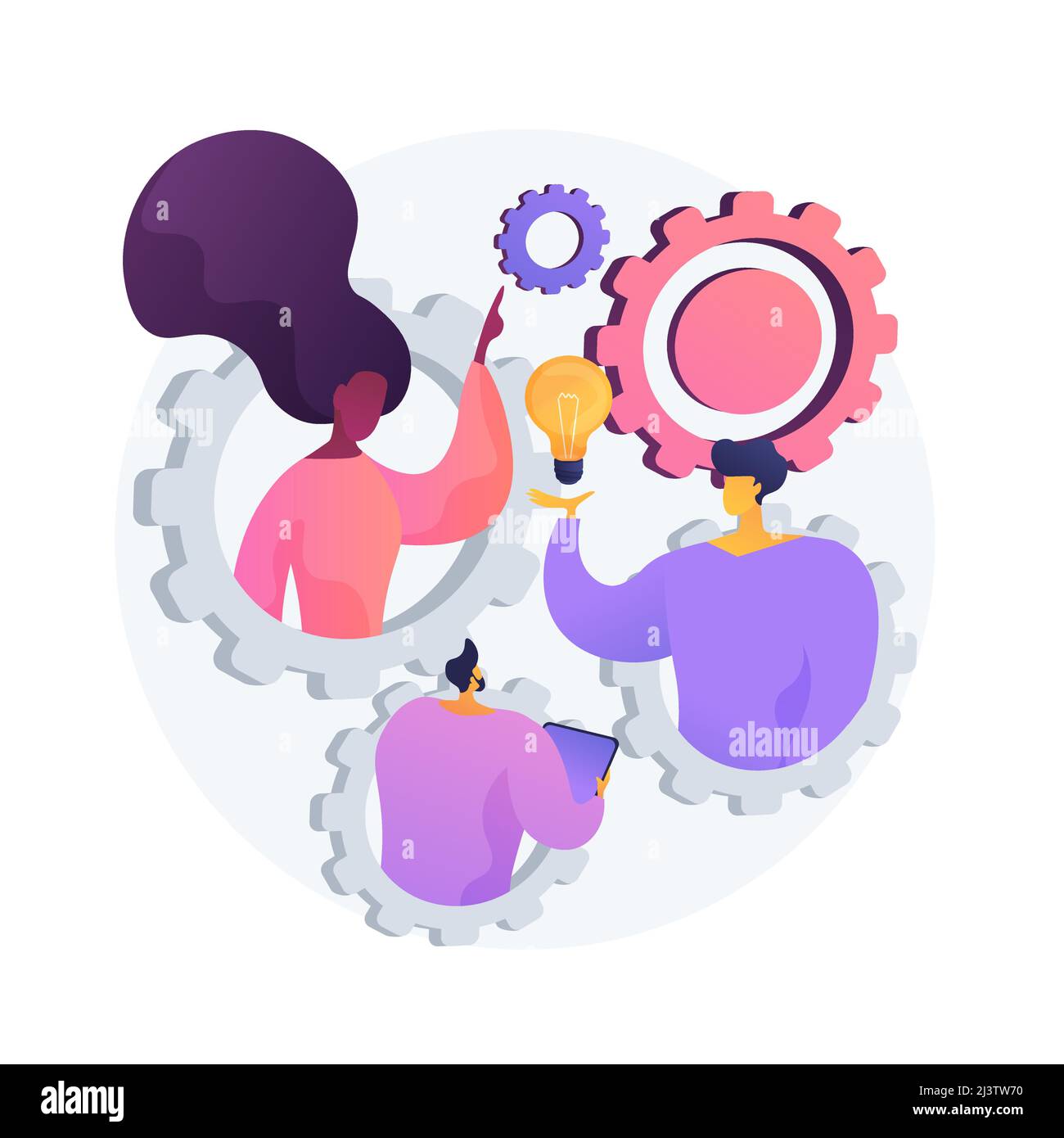 Team building exercise. Idea generation, brainstorm, business plan development. Productive teamwork, colleagues cooperation, creative entrepreneurship Stock Vector