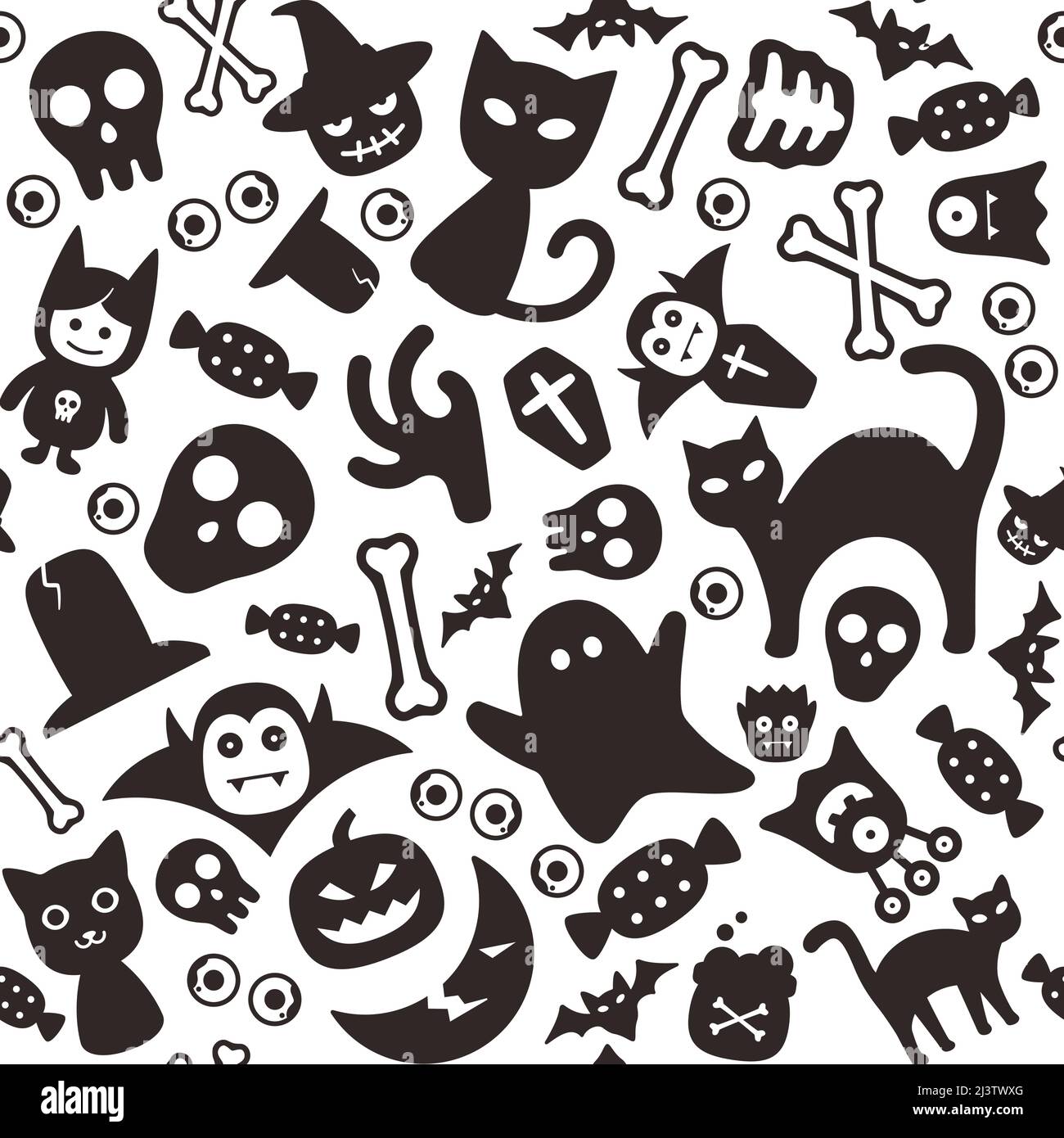 Halloween flat icon design set, squared seamless pattern Stock Vector