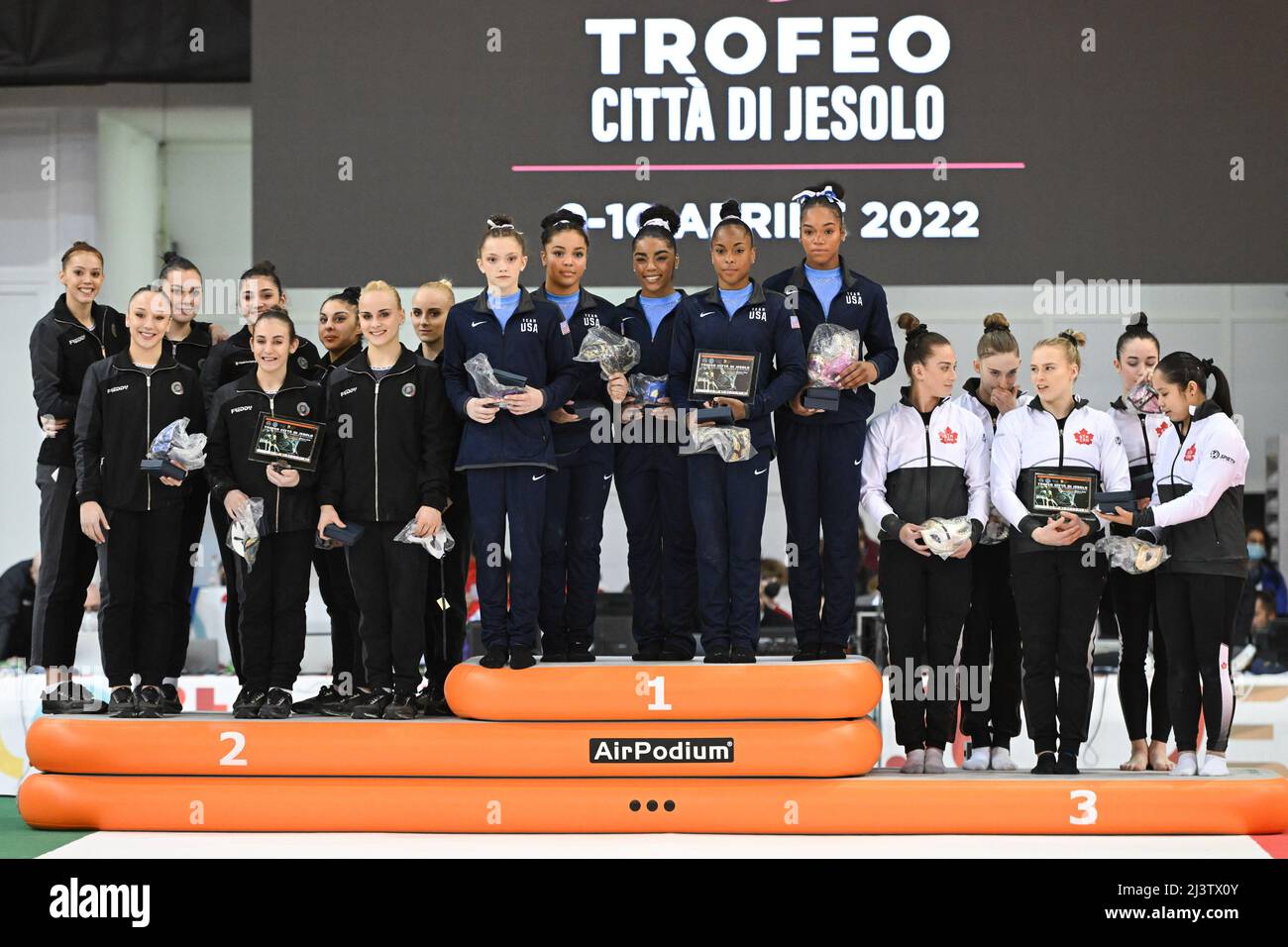 Medal ceremony Senior Team 1) USA 2) Italy 3) Canada during the