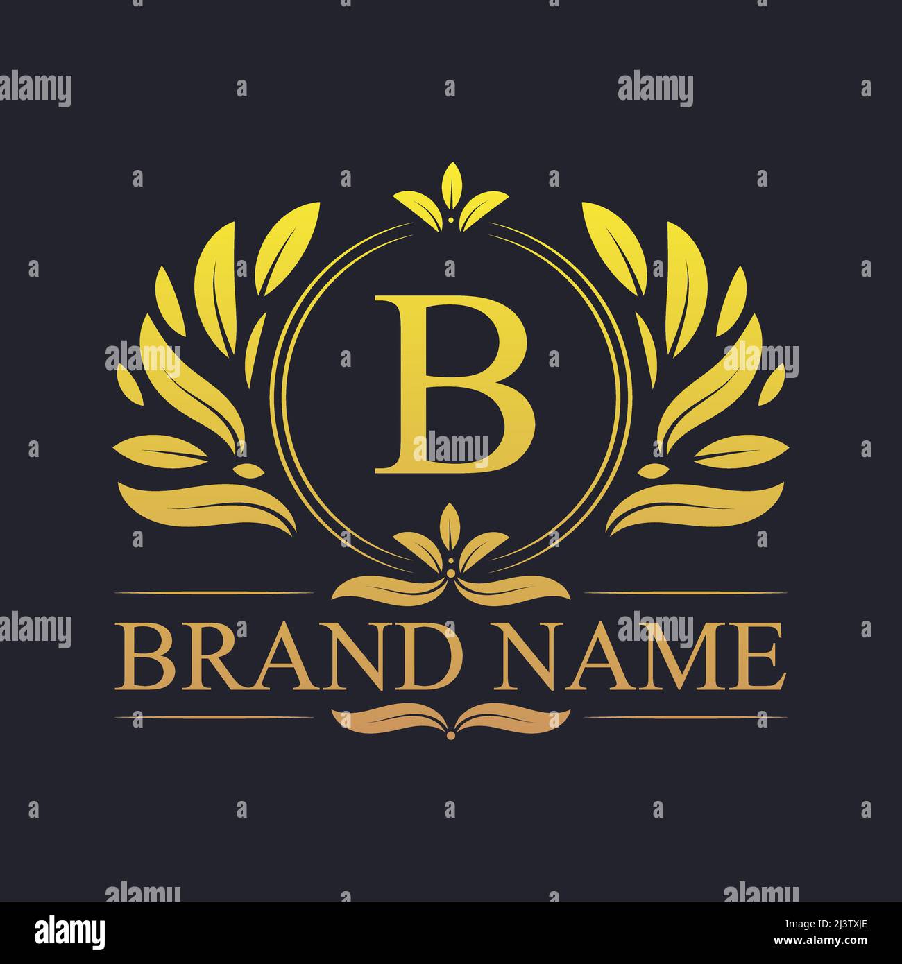Golden vintage ornamental alphabet B logo design. Luxurious golden elegant letter B logo design template. Stock Vector