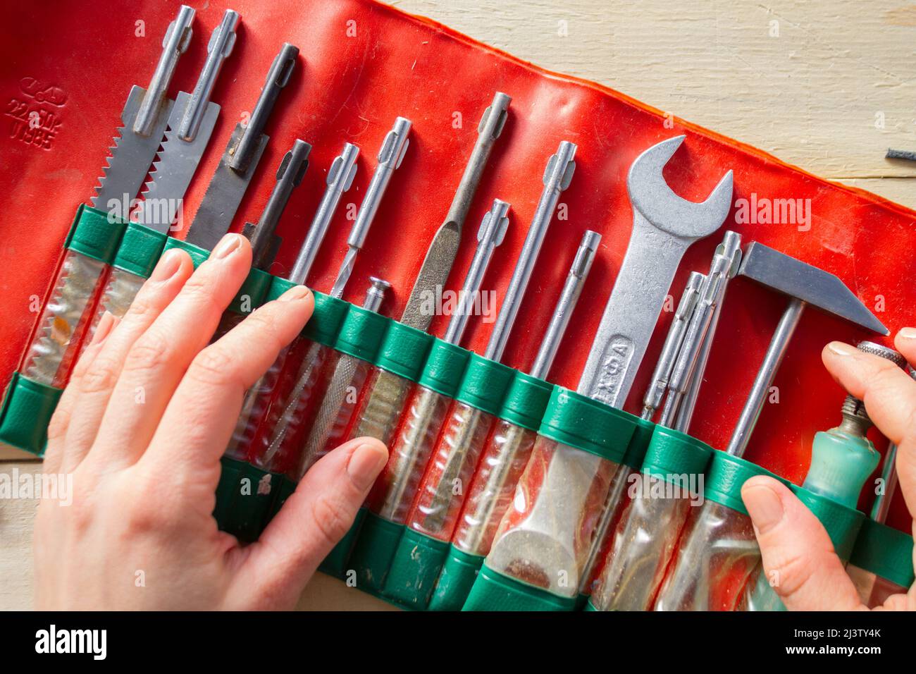 Background with many different tools for DIY, construction, renovation Stock Photo