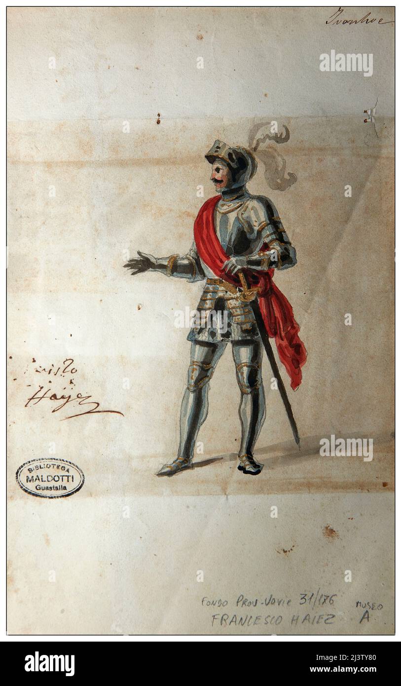 Ivanhoe   - watercolor on paper   - Francesco Hayez  - 1828 - Guastalla (Re),Italy, Ducal Palace , Péicture Gallery  Marcantonio Maldotti Stock Photo
