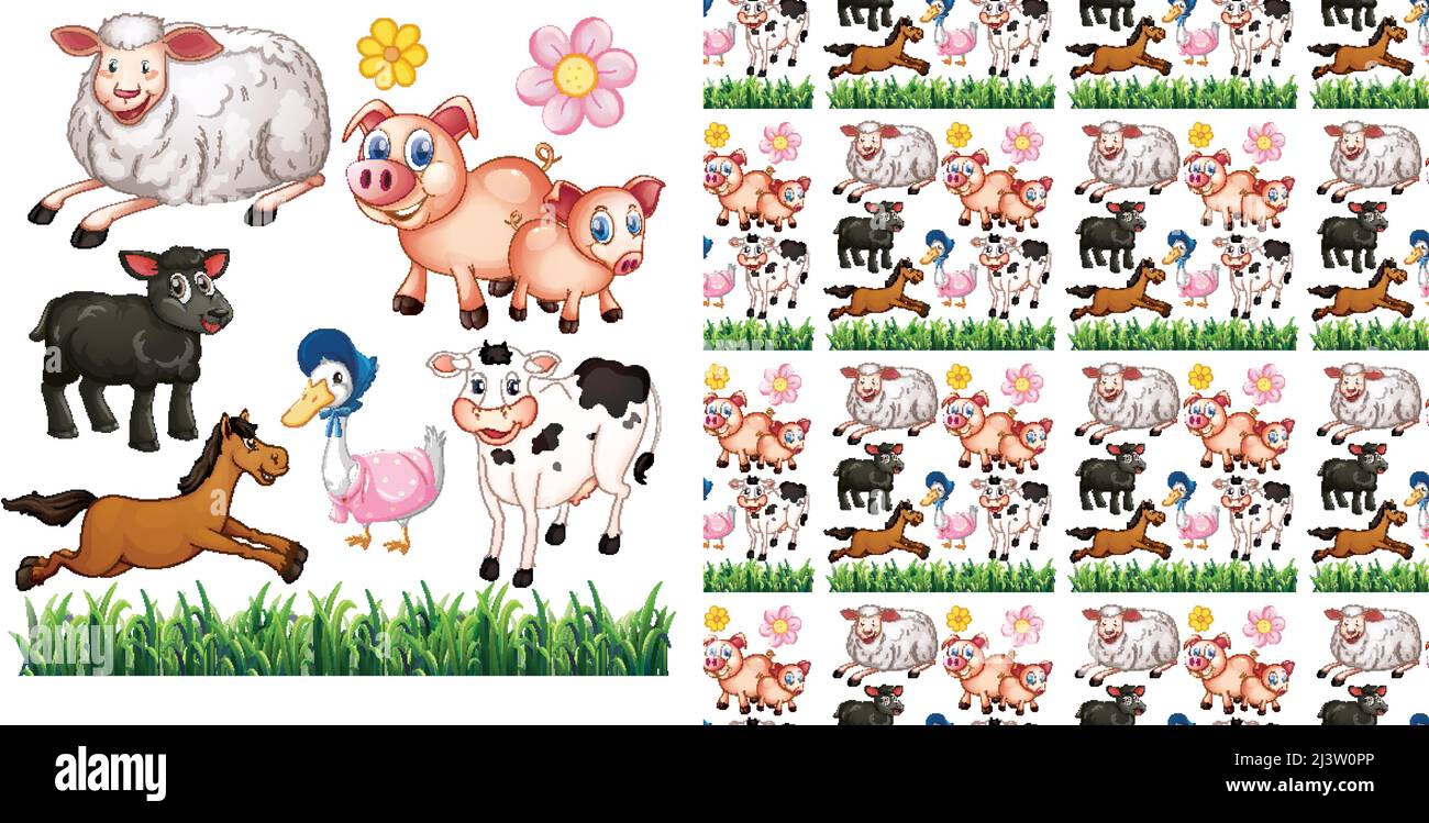 Cute animals cartoon seamless background illustration Stock Vector ...