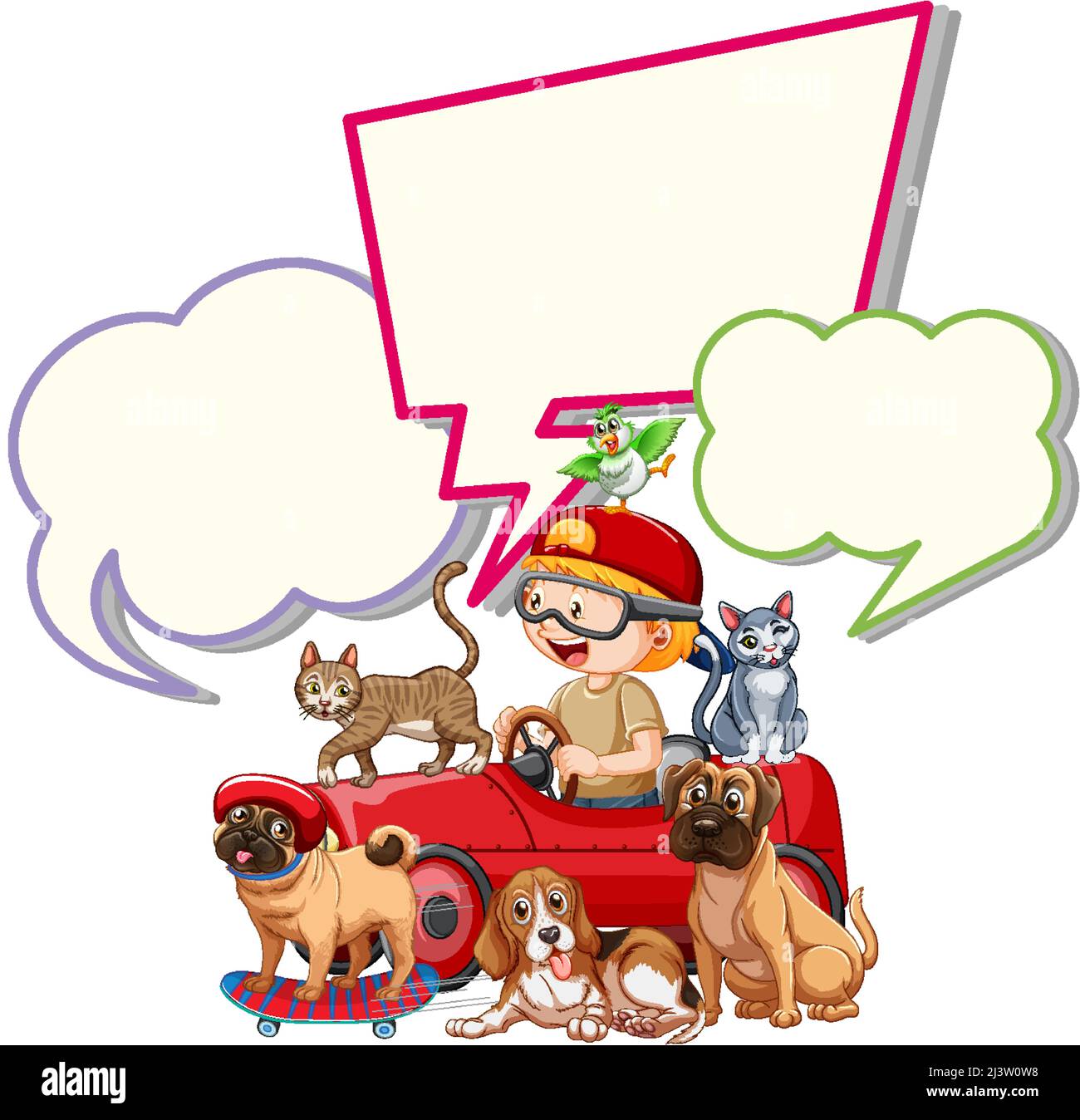 Speech bubble template with boy and dogs illustration Stock Vector ...
